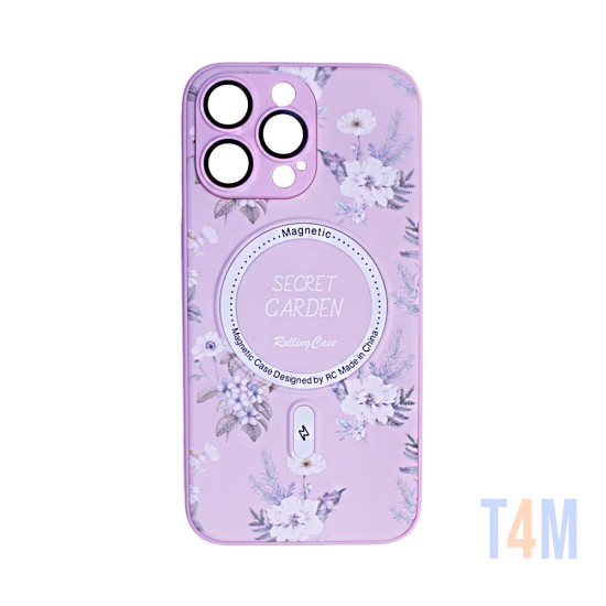 Capa Magnetic com Desenho De Flores para Apple iPhone 14 Pro Rosa